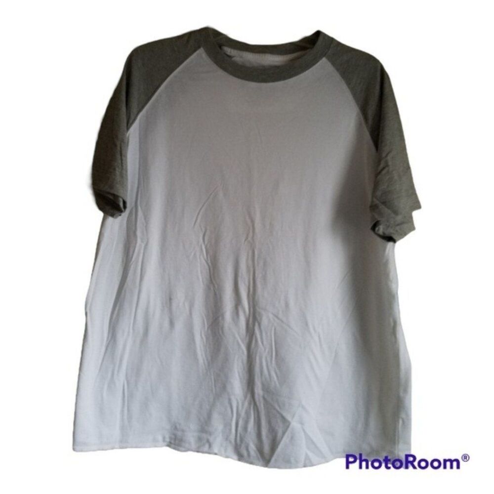 Ferruche White Crew Neck Shirt with Grey on Shoulders and Neck Size Large